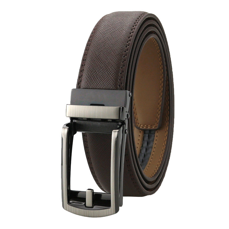 Men's Click Belt fake needle belt automatic buckle two-layer cowhide leather belt 