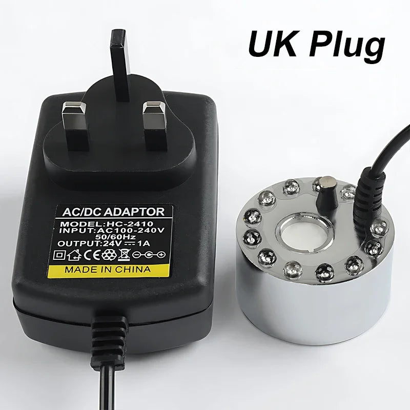 Mist Maker, Indoor Fountain Mister Foggers, Small Pond Fog Machine Atomizer Air Humidifier With LED Colorful Lights 1pcs