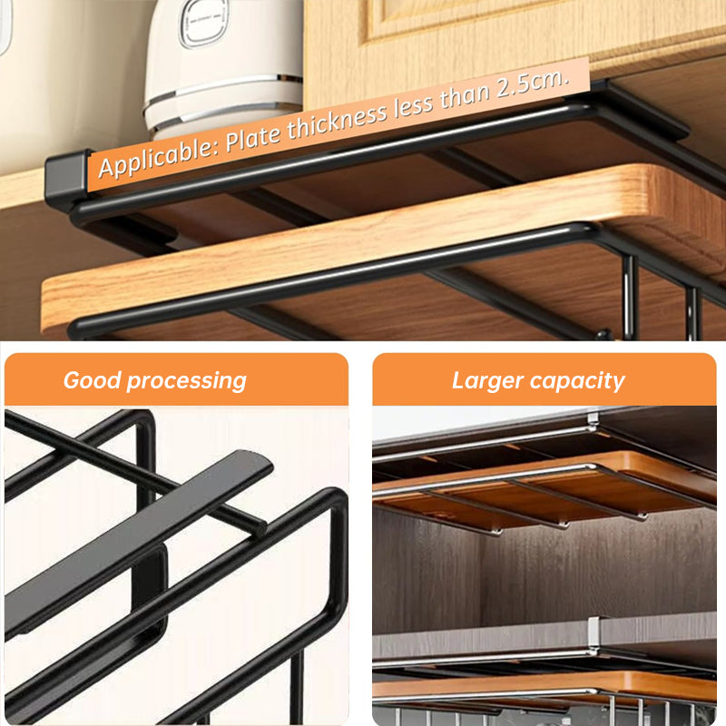 Under - Cupboard Hanging Organizer: Hooks for Paper Towels, Rags, Plus Shelf for Cutting Boards & Pot Covers