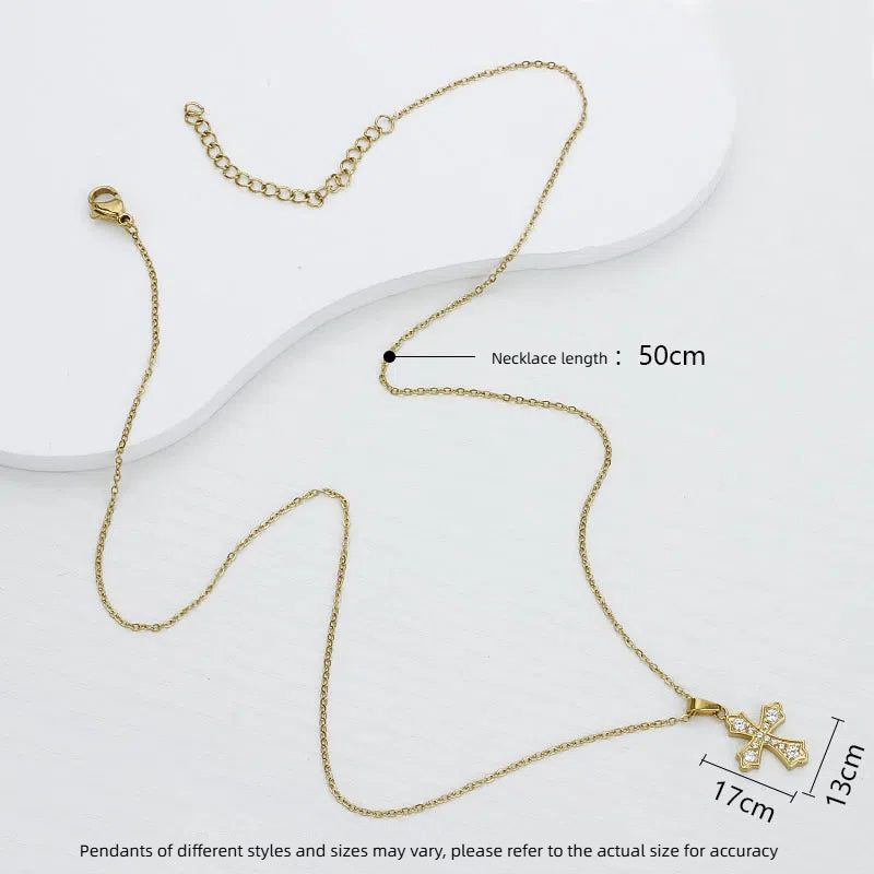 Cross necklace for women simple and colorfast zircon stainless steel collarbone chain titanium steel
