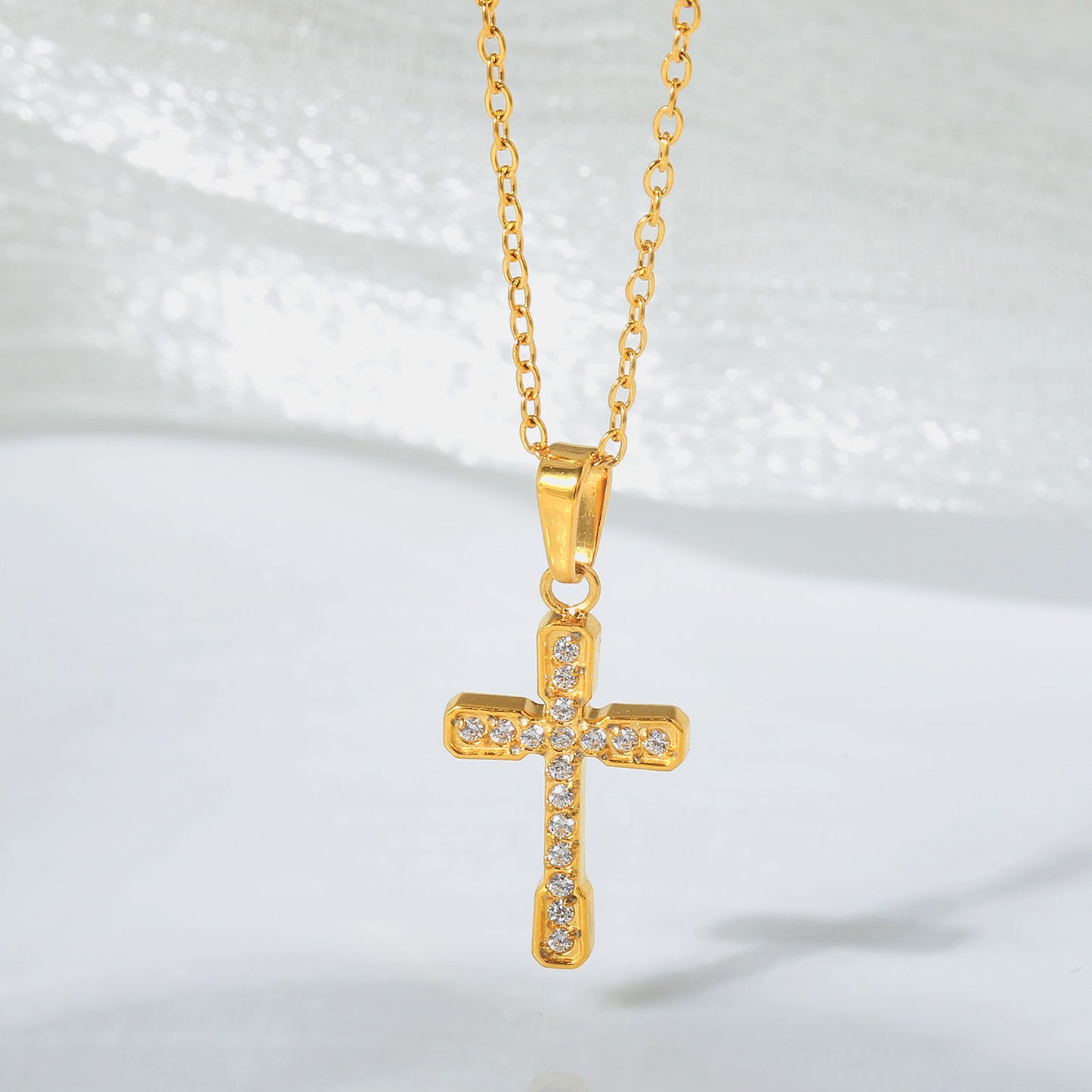 Cross necklace for women simple and colorfast zircon stainless steel collarbone chain titanium steel