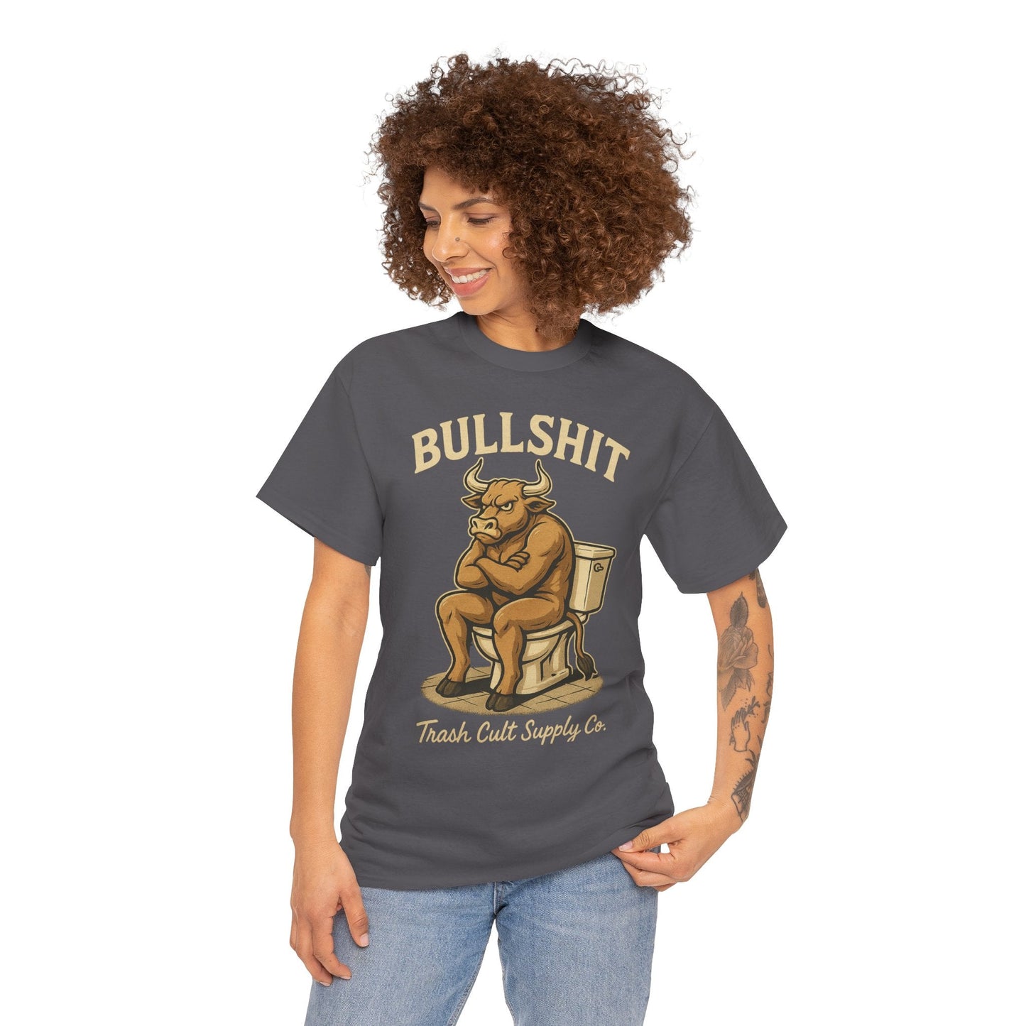 “BULLSHIT” Angry Bull Toilet Tee – Trash Cult Supply Co. | Gildan 5000 T-Shirt