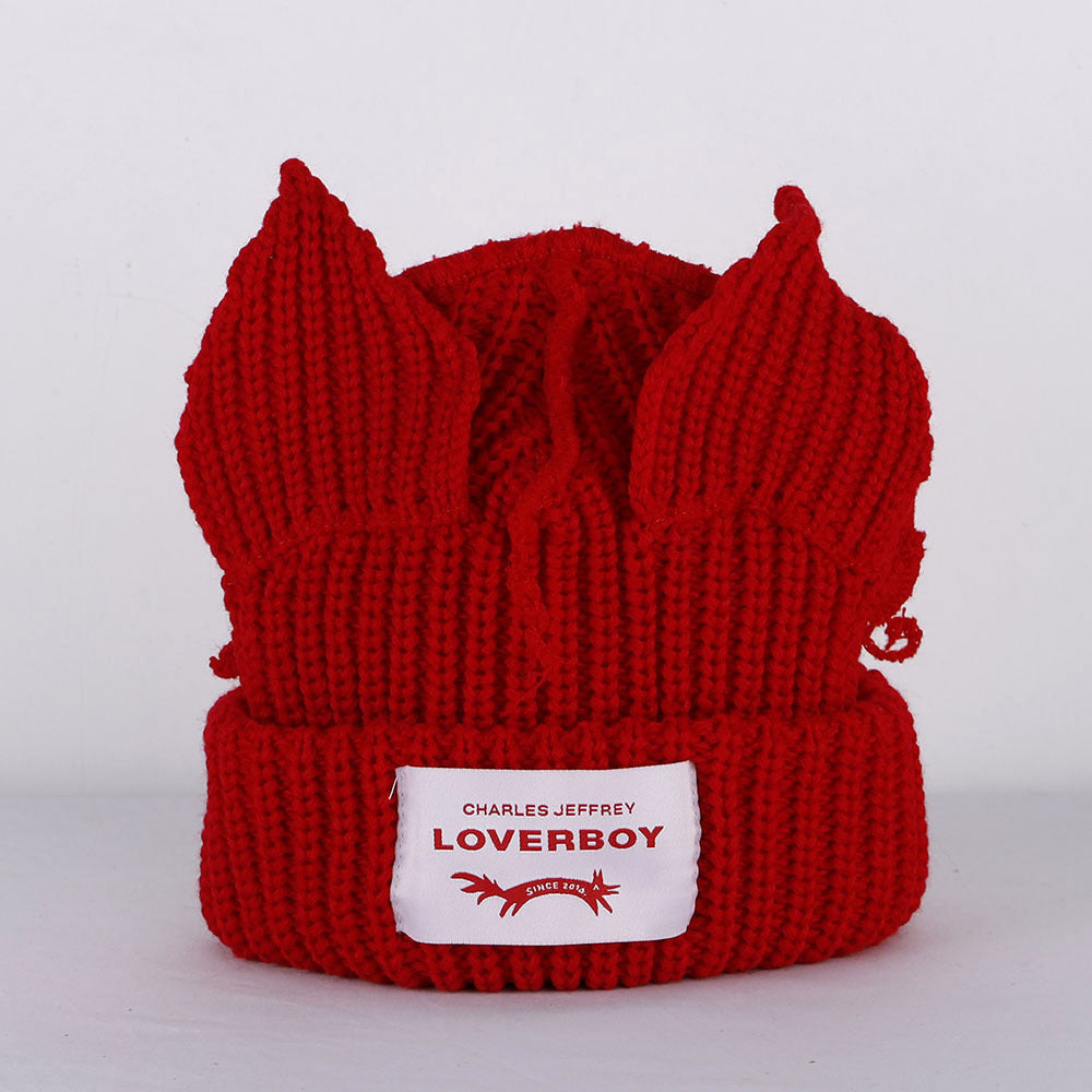 Double-layer thickened pig ear wool hat autumn and winter warm solid color knitted hat