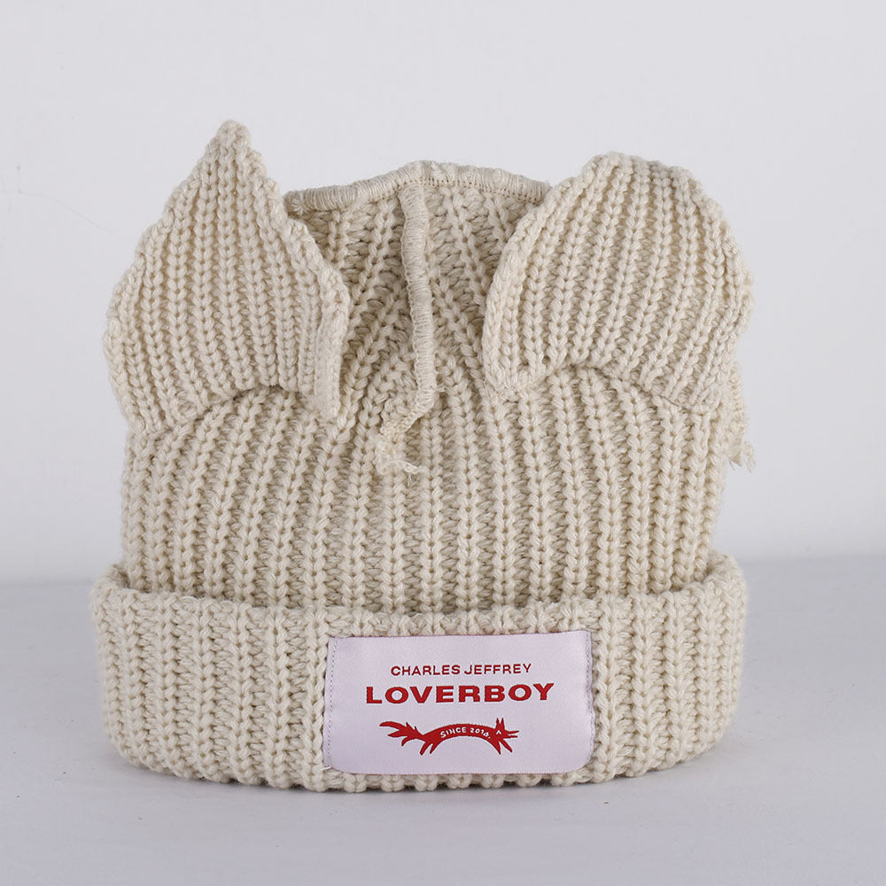 Double-layer thickened pig ear wool hat autumn and winter warm solid color knitted hat