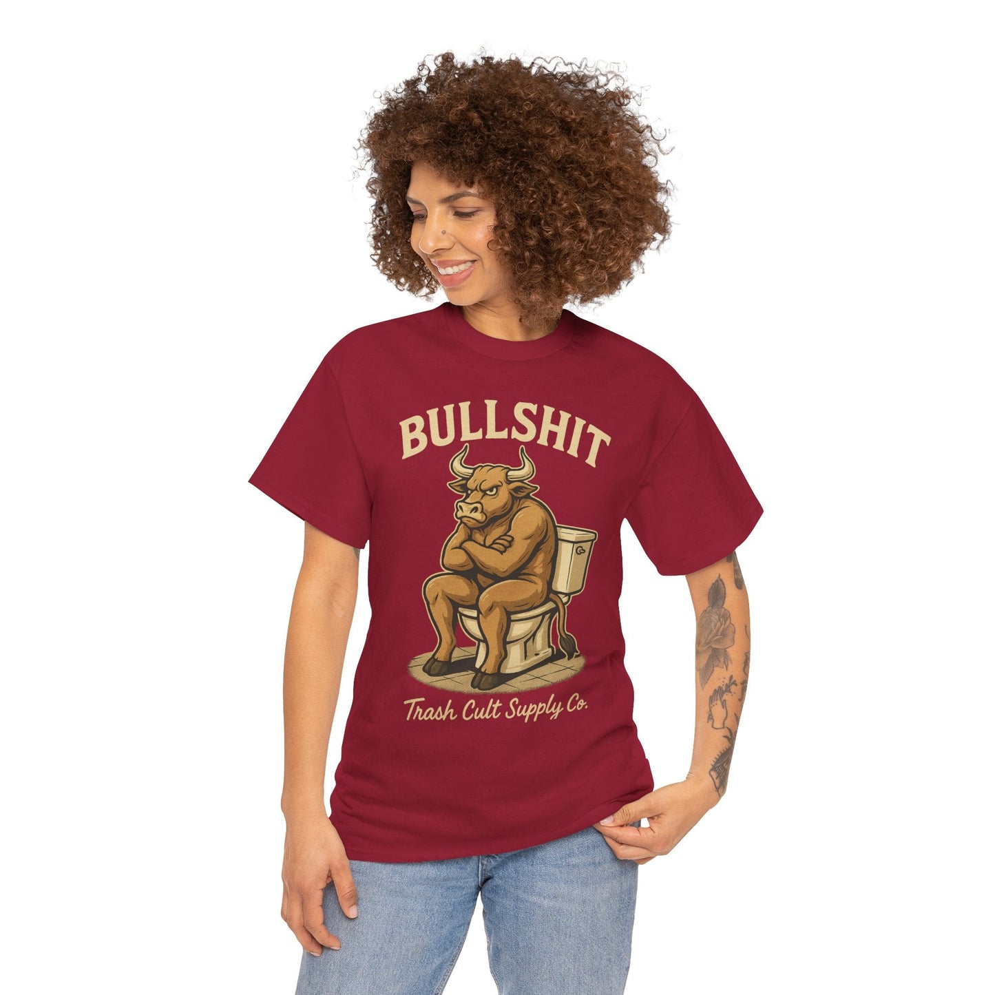 “BULLSHIT” Angry Bull Toilet Tee – Trash Cult Supply Co. | Gildan 5000 T-Shirt