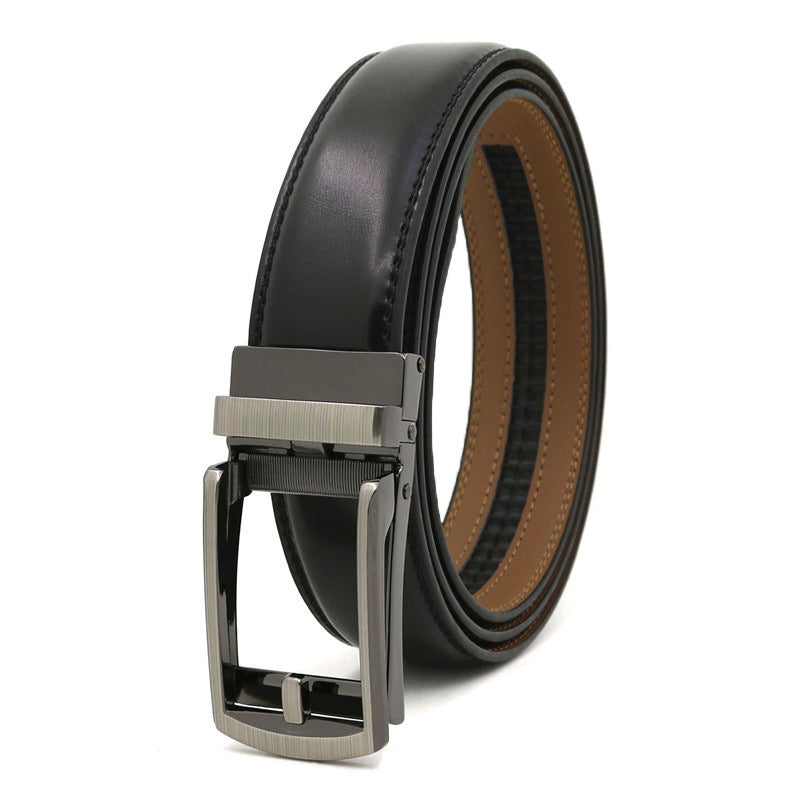 Men's Click Belt fake needle belt automatic buckle two-layer cowhide leather belt ﻿