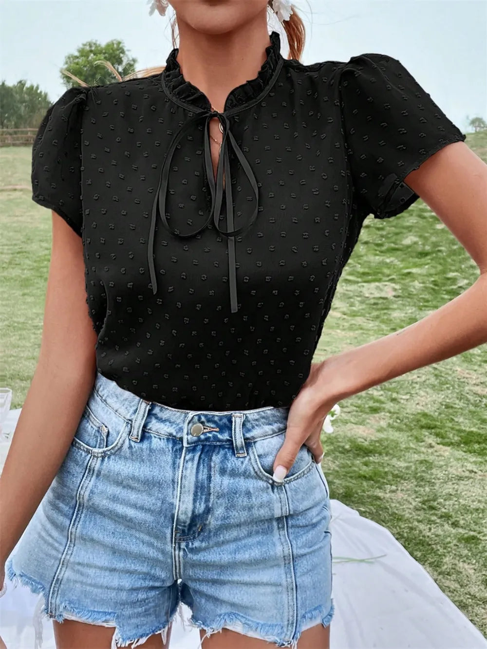 Summer new fashionable women's chiffon lace up shirt