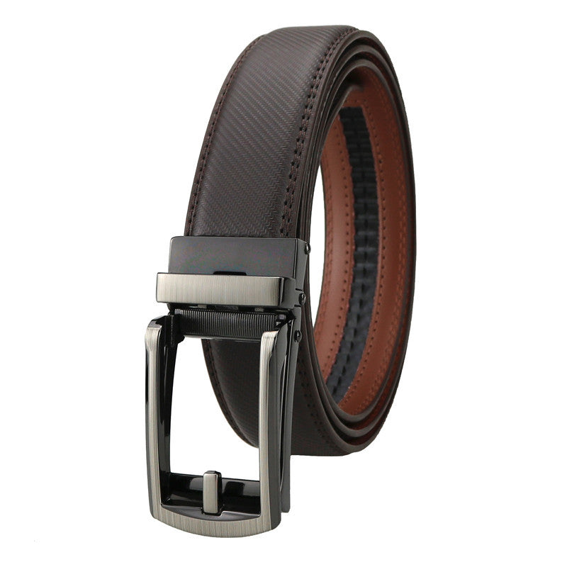 Men's Click Belt fake needle belt automatic buckle two-layer cowhide leather belt ﻿