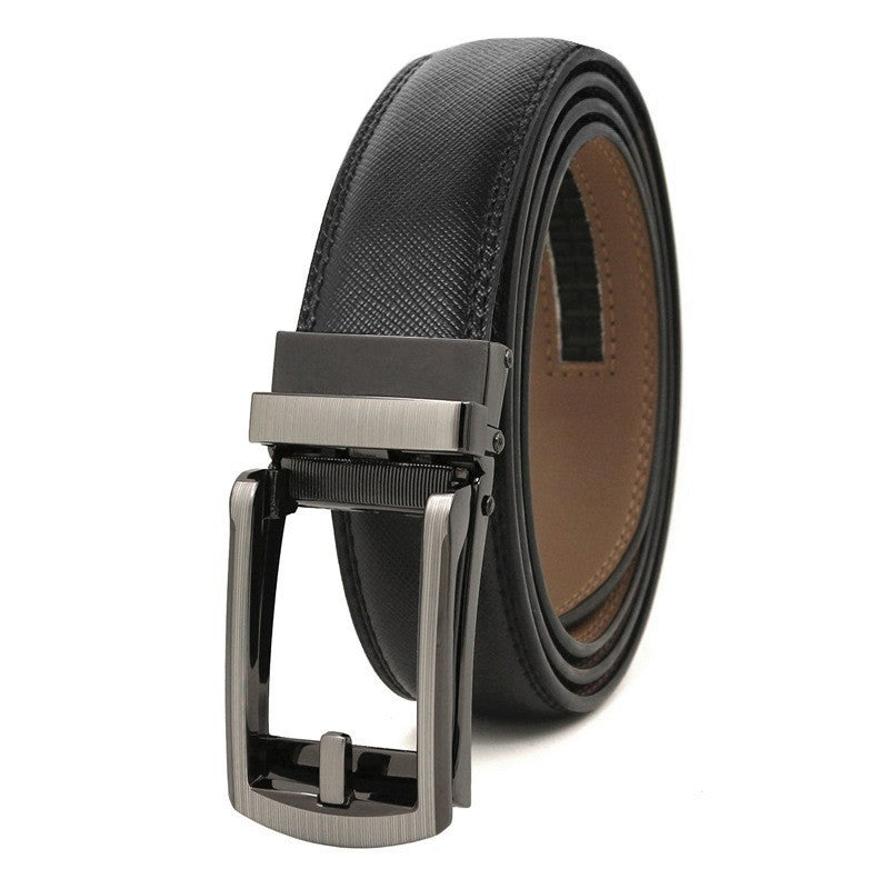 Men's Click Belt fake needle belt automatic buckle two-layer cowhide leather belt ﻿