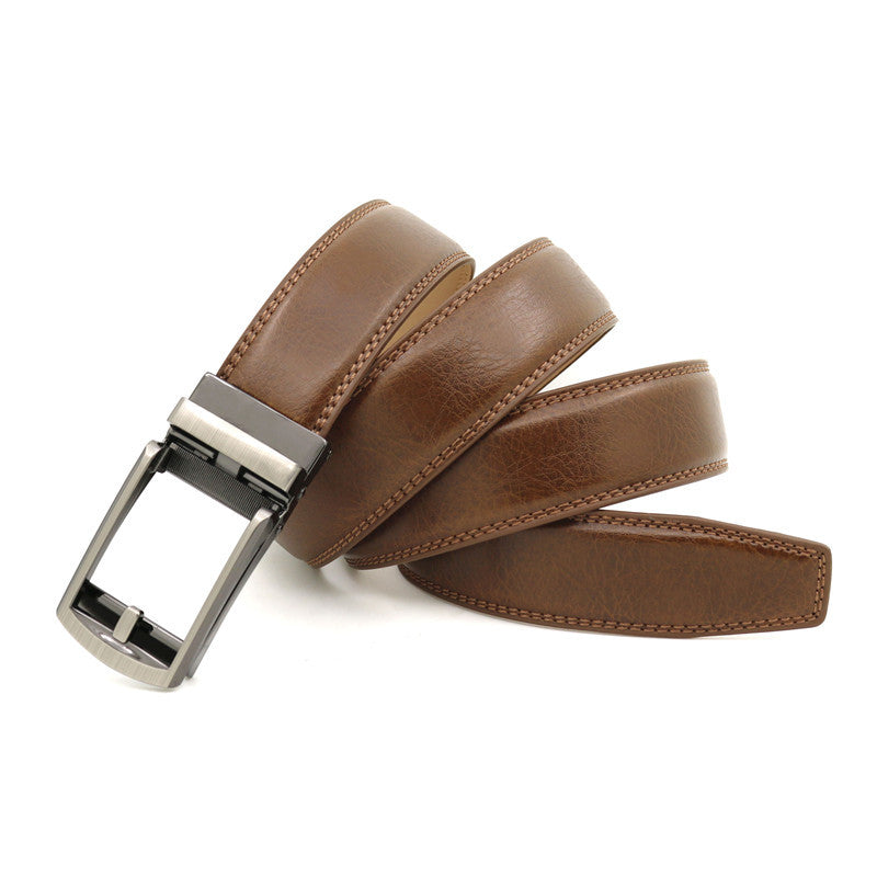 Men's Click Belt fake needle belt automatic buckle two-layer cowhide leather belt ﻿