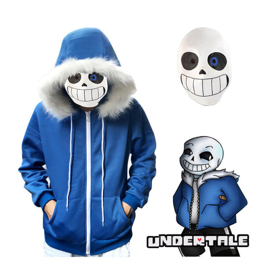 Undertale Sans Cosplay Hoodies Latex Mask COOL SKELETON Cos Blue Coat Halloween Cosplay Costume Unisex Jacket Headgear