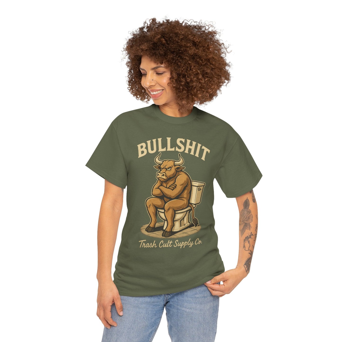 “BULLSHIT” Angry Bull Toilet Tee – Trash Cult Supply Co. | Gildan 5000 T-Shirt