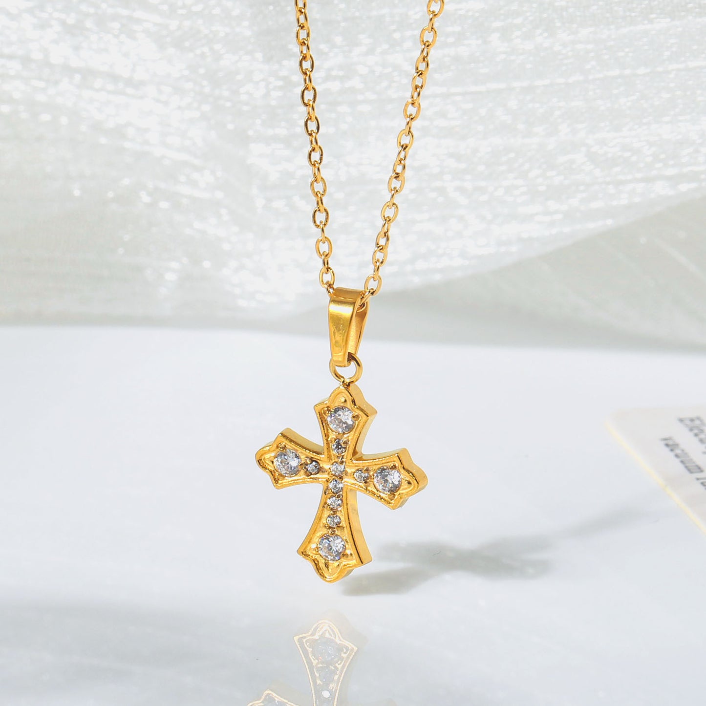Cross necklace for women simple and colorfast zircon stainless steel collarbone chain titanium steel