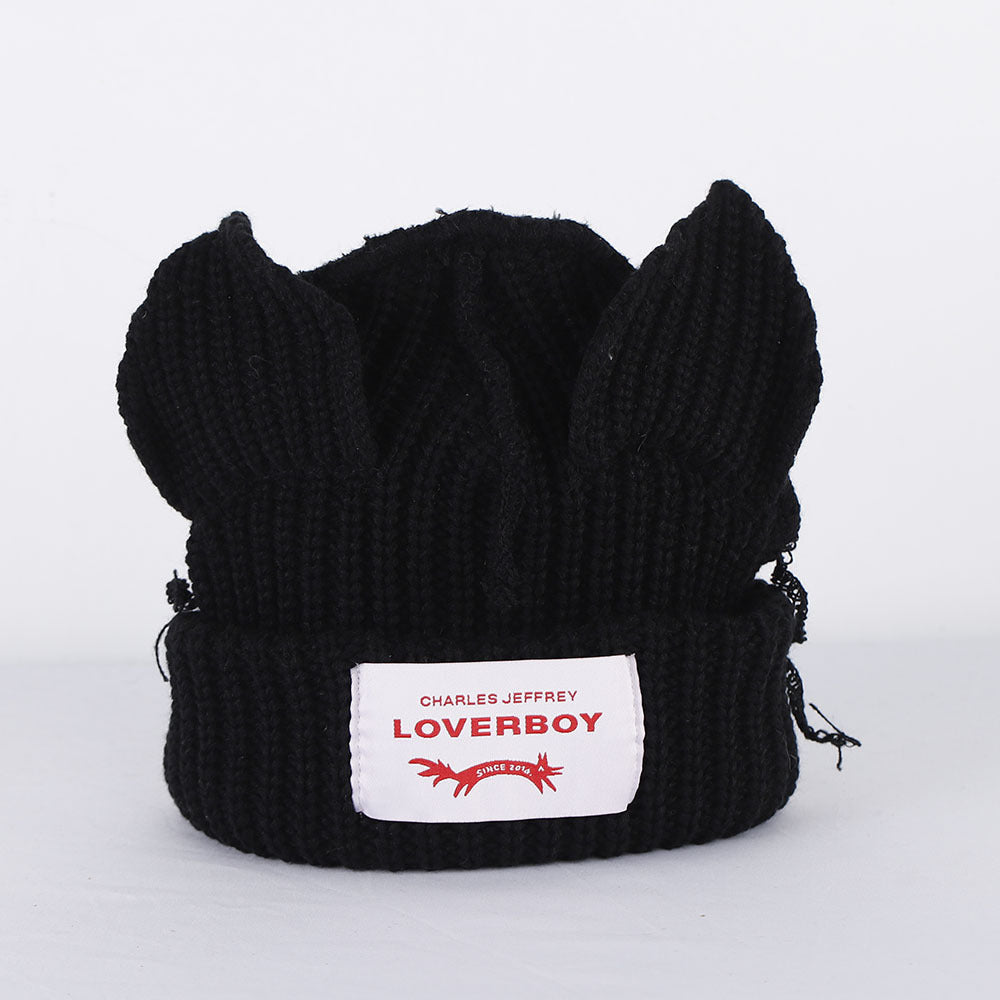 Double-layer thickened pig ear wool hat autumn and winter warm solid color knitted hat