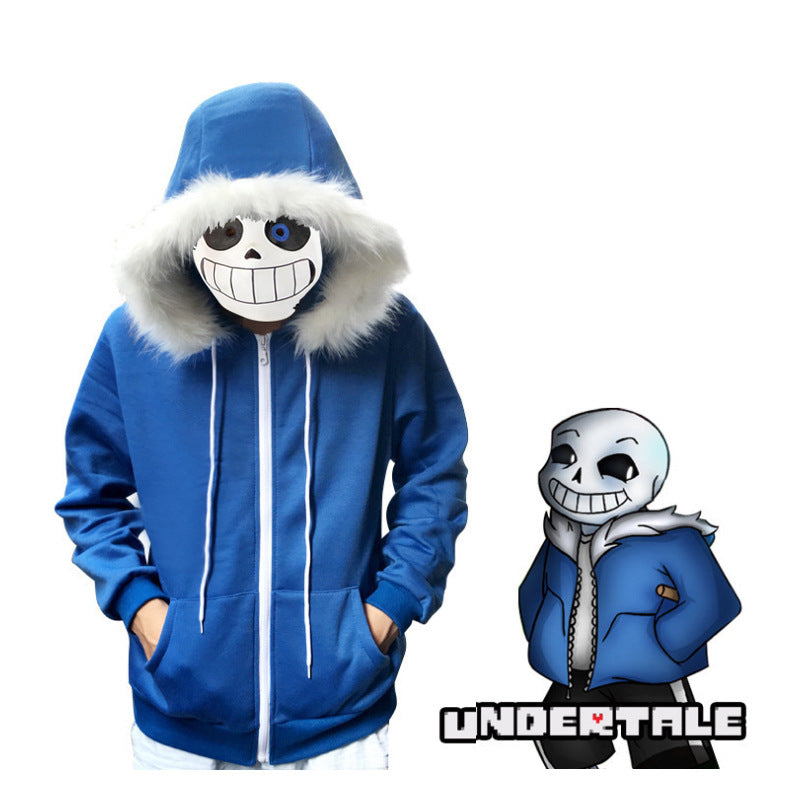 Undertale Sans Cosplay Hoodies Latex Mask COOL SKELETON Cos Blue Coat Halloween Cosplay Costume Unisex Jacket Headgear