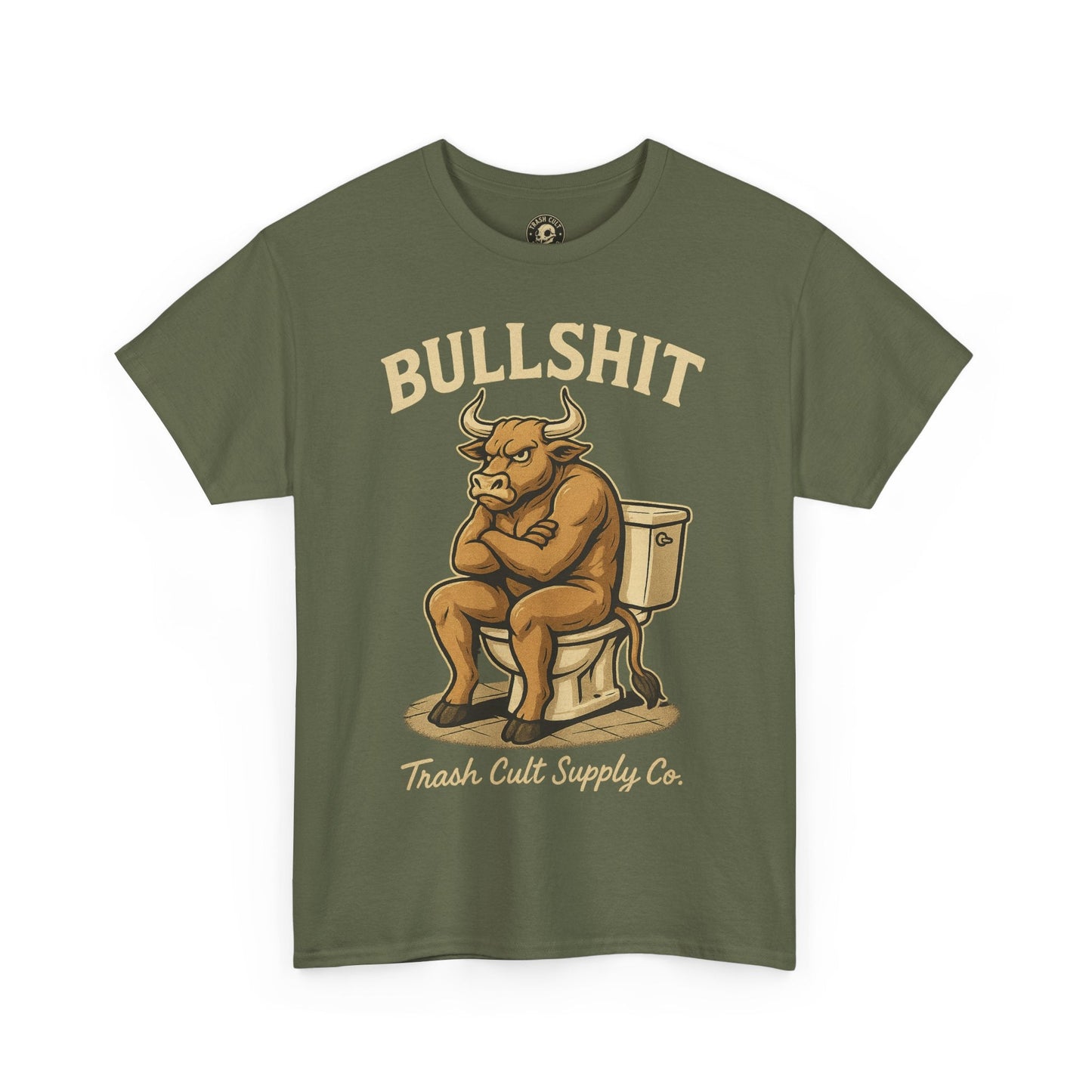 “BULLSHIT” Angry Bull Toilet Tee – Trash Cult Supply Co. | Gildan 5000 T-Shirt