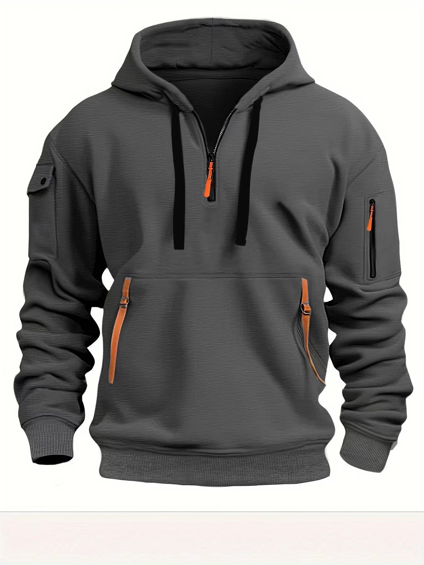 Half zip hoodie hooded sweatshirt with multiple pockets zipper pullover for men's sports and casual sweatshirt for men