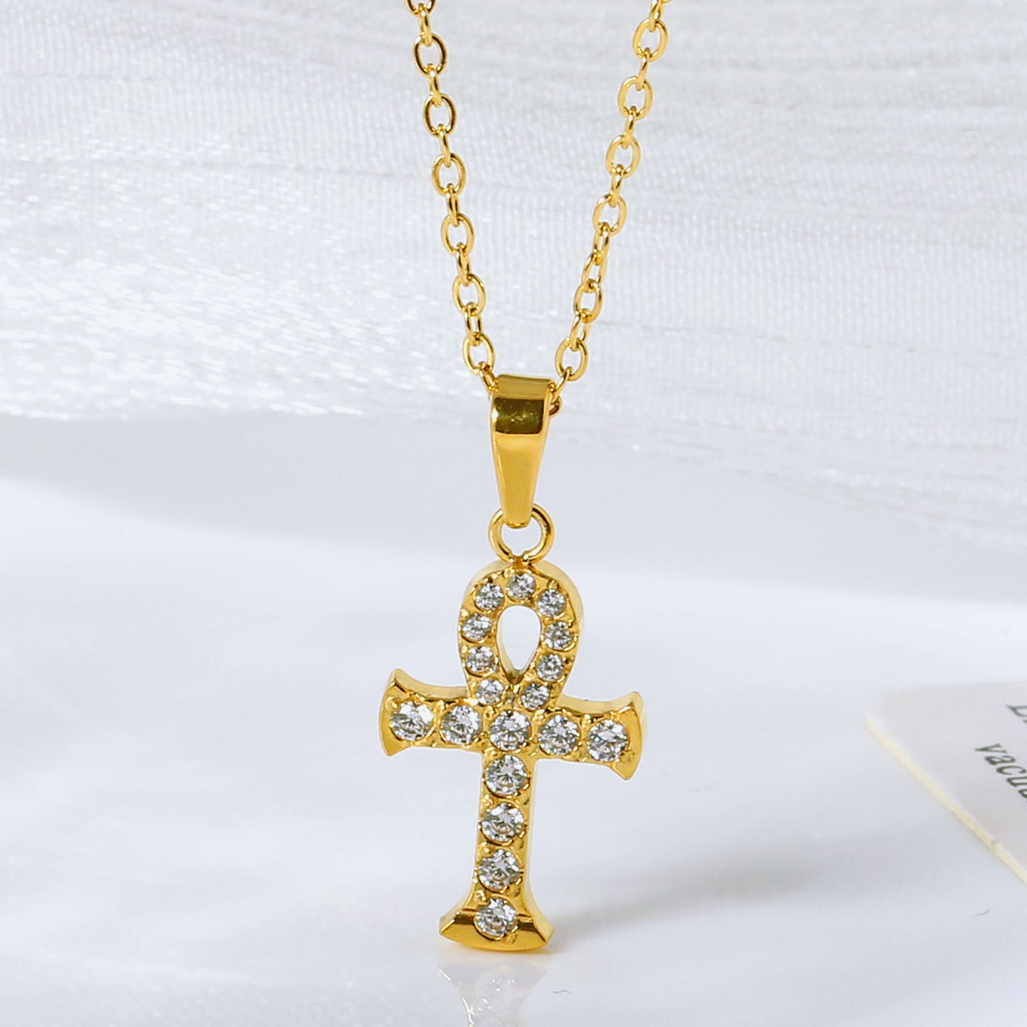 Cross necklace for women simple and colorfast zircon stainless steel collarbone chain titanium steel