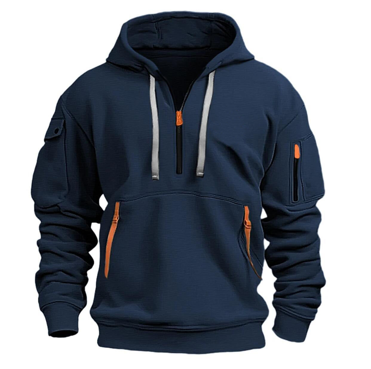 Half zip hoodie hooded sweatshirt with multiple pockets zipper pullover for men's sports and casual sweatshirt for men