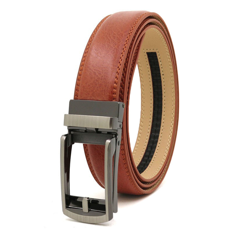 Men's Click Belt fake needle belt automatic buckle two-layer cowhide leather belt ﻿