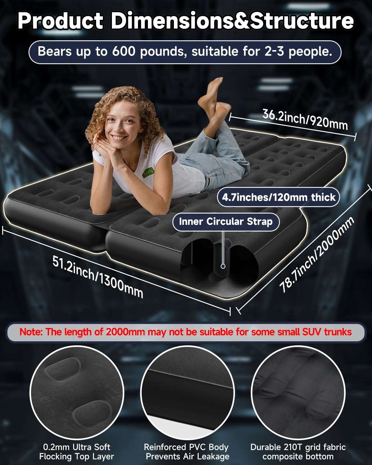 Umbrauto Thickened SUV Back Trunk Air Mattress 3.0,Black