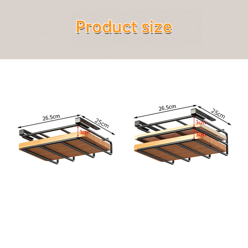Under - Cupboard Hanging Organizer: Hooks for Paper Towels, Rags, Plus Shelf for Cutting Boards & Pot Covers
