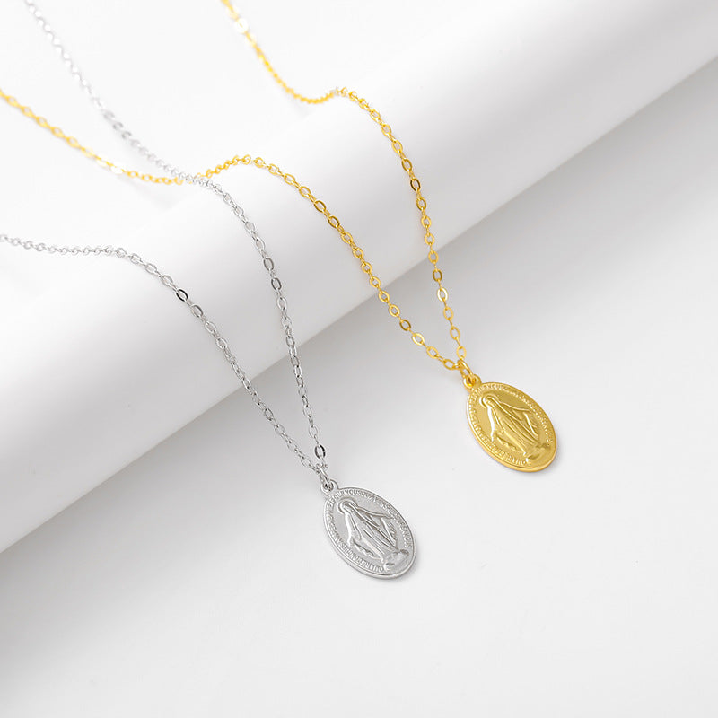 Gilded Virgin Mary necklace for women 925 sterling silver Virgin Mary coin collarbone chain