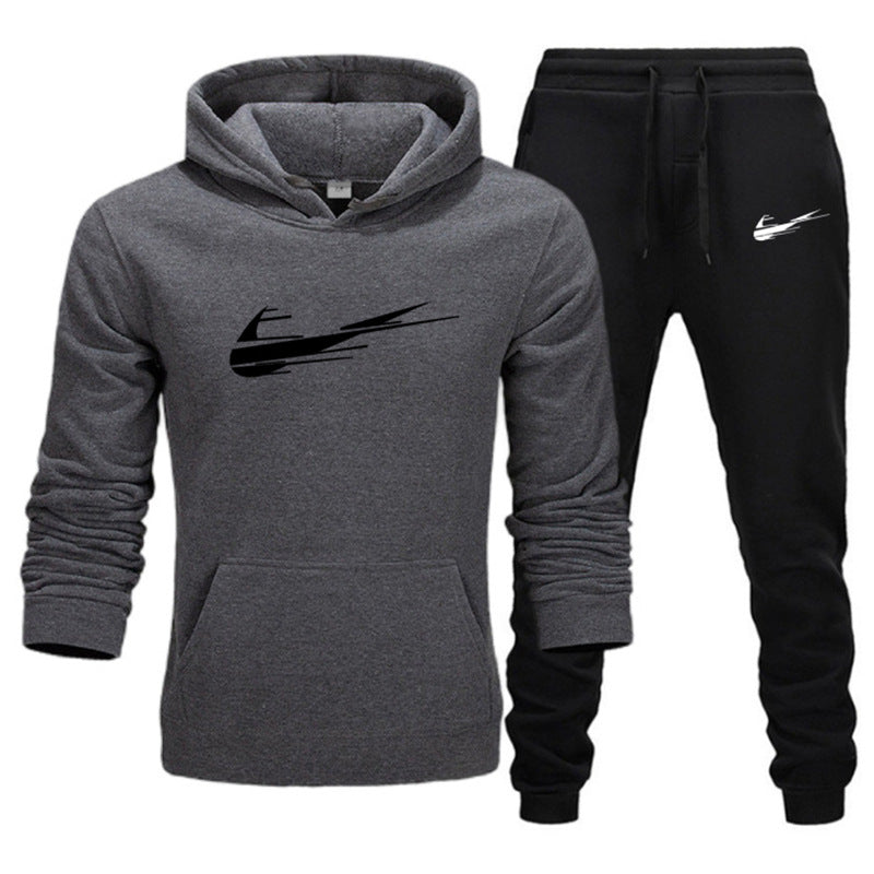 Printed hoodie casual sports hoodie men's and women's set autumn and winter fashion with fleece pullover hoodie