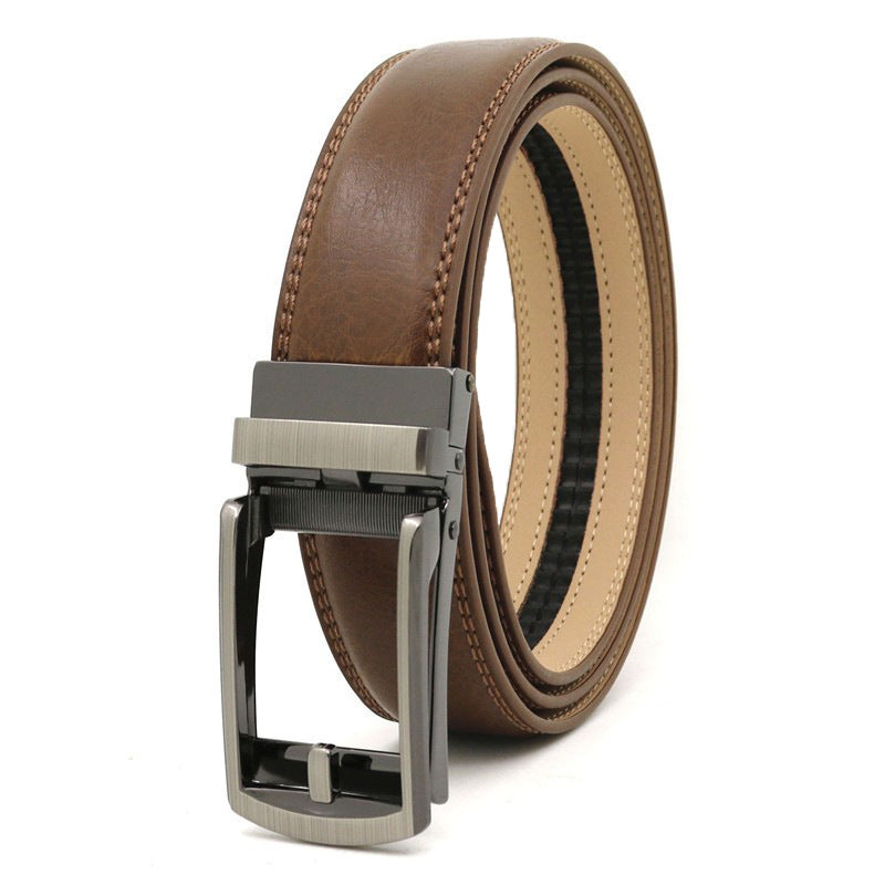 Men's Click Belt fake needle belt automatic buckle two-layer cowhide leather belt ﻿