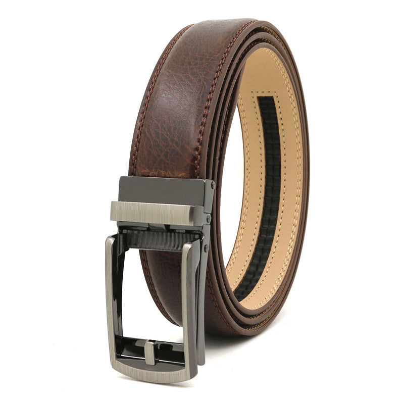 Men's Click Belt fake needle belt automatic buckle two-layer cowhide leather belt ﻿