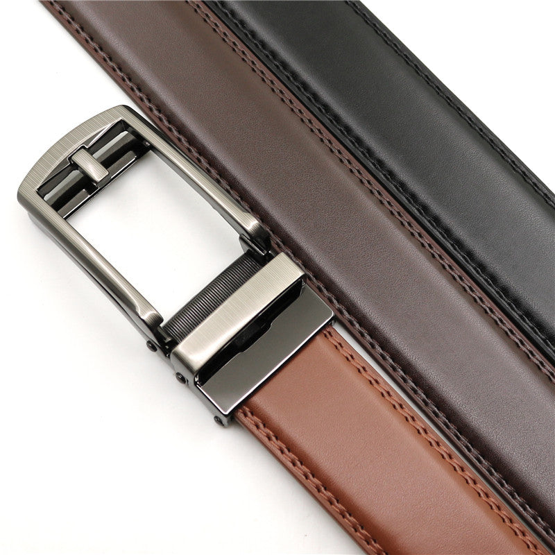 Men's Click Belt fake needle belt automatic buckle two-layer cowhide leather belt ﻿