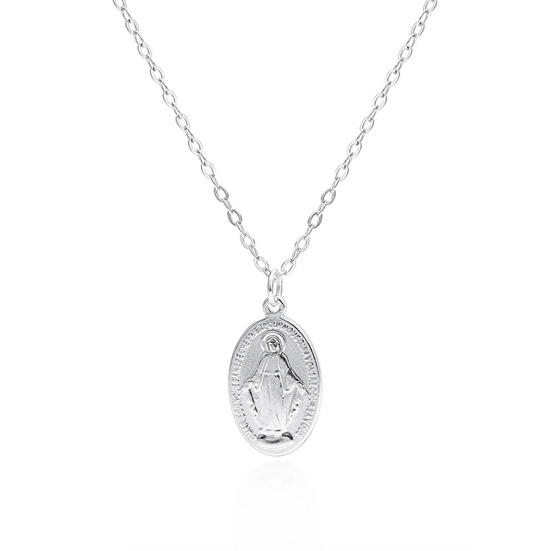 Gilded Virgin Mary necklace for women 925 sterling silver Virgin Mary coin collarbone chain