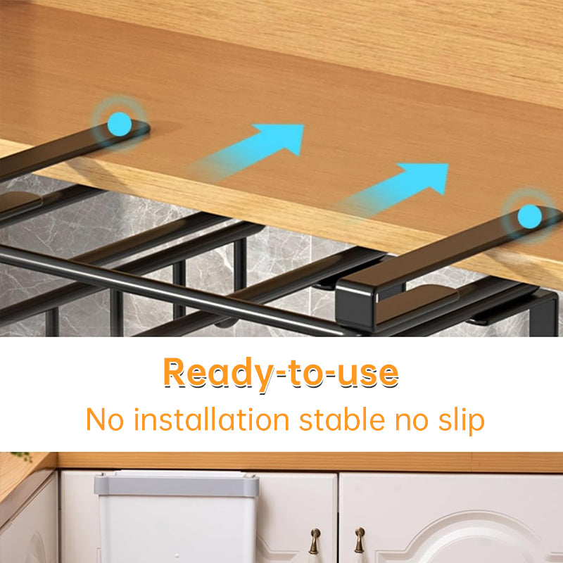 Under - Cupboard Hanging Organizer: Hooks for Paper Towels, Rags, Plus Shelf for Cutting Boards & Pot Covers