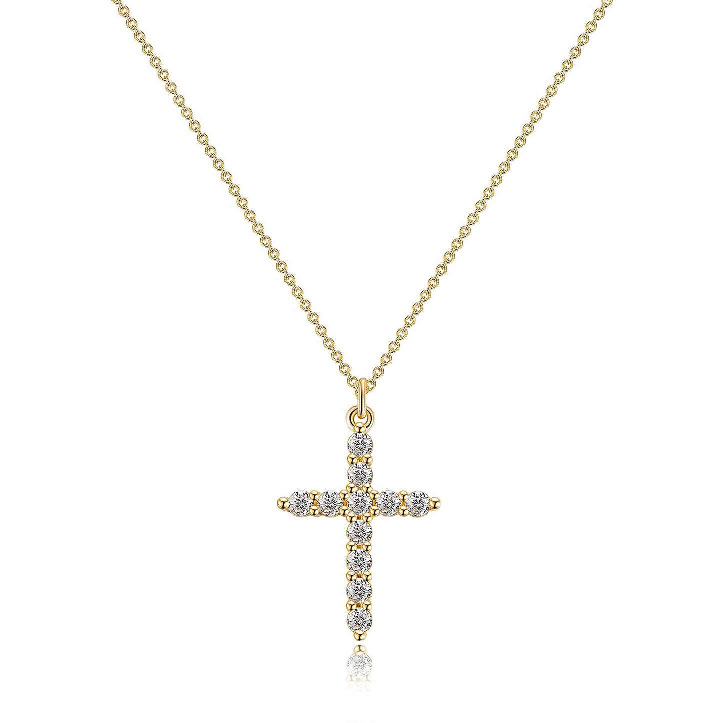Stainless Steel Plated Genuine Gold Cross Pendant Necklace Full of Zircon Platinum 18K Gold Cross Necklace for Women