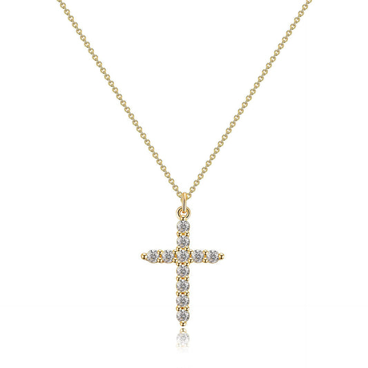 Stainless Steel Plated Genuine Gold Cross Pendant Necklace Full of Zircon Platinum 18K Gold Cross Necklace for Women