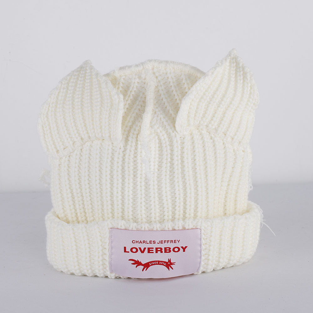 Double-layer thickened pig ear wool hat autumn and winter warm solid color knitted hat
