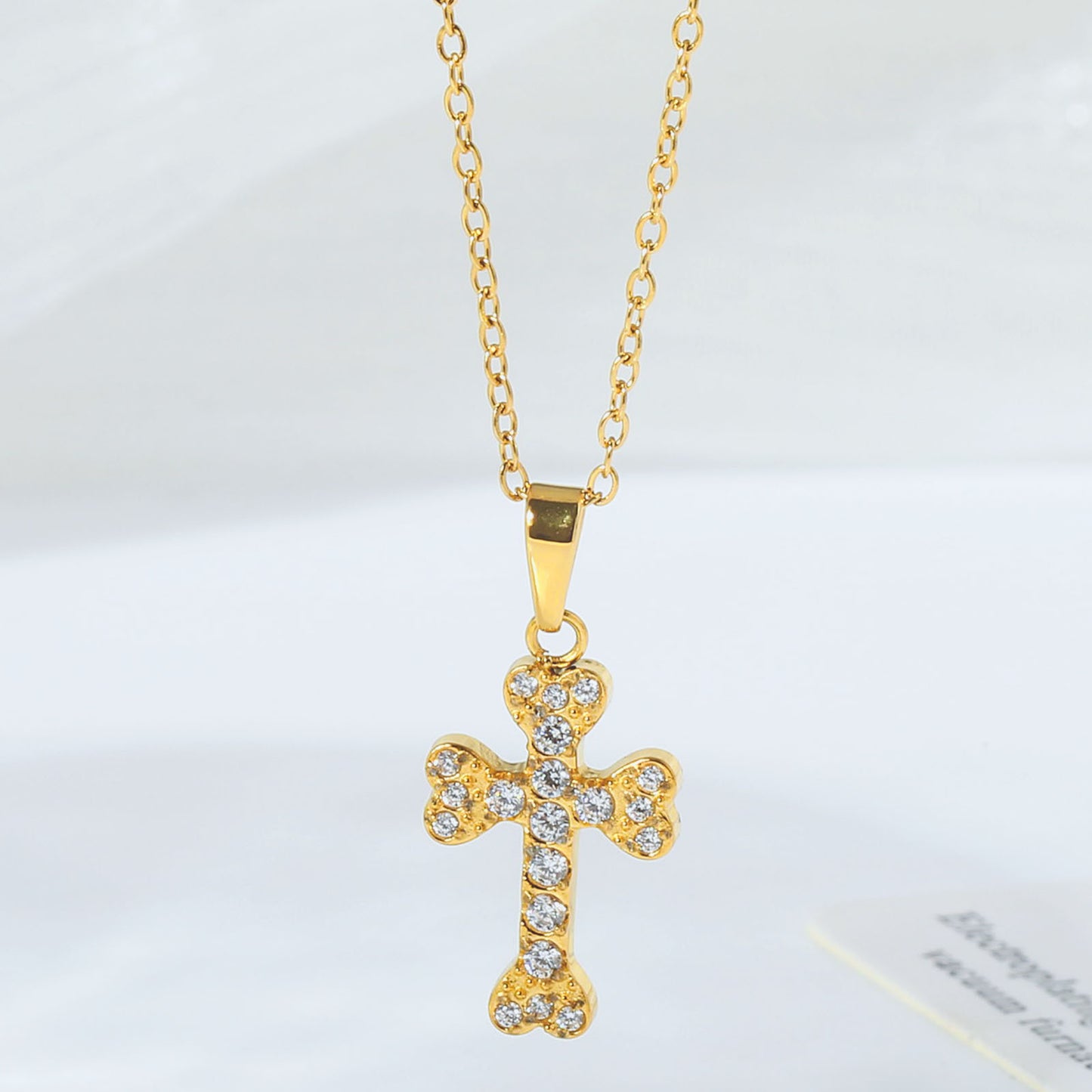 Cross necklace for women simple and colorfast zircon stainless steel collarbone chain titanium steel