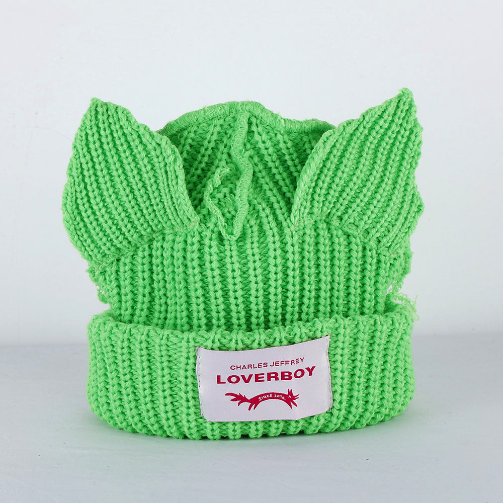 Double-layer thickened pig ear wool hat autumn and winter warm solid color knitted hat