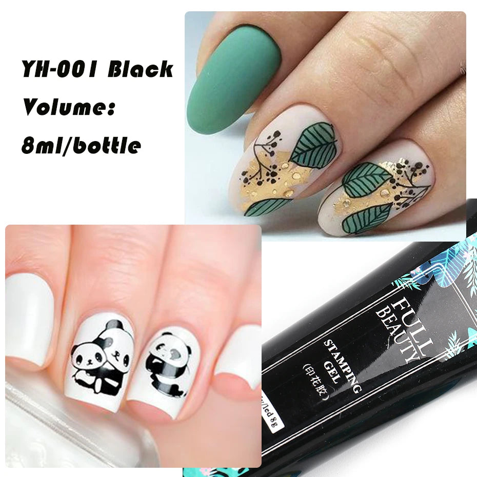8ml Black Nail Stamping Gel Polish White Gold Transfer Gel Printing Plate Manicure UV Soak Off Varnish Template Tools SA1793-1