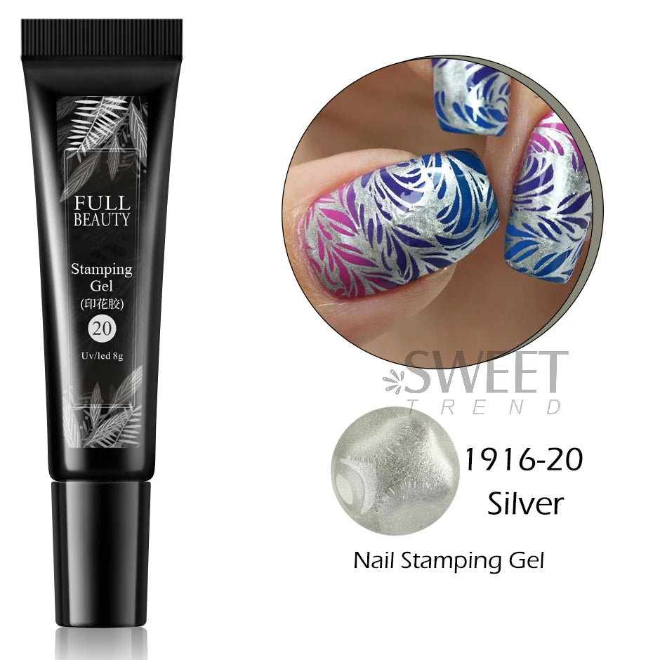8ml Black Nail Stamping Gel Polish White Gold Transfer Gel Printing Plate Manicure UV Soak Off Varnish Template Tools SA1793-1