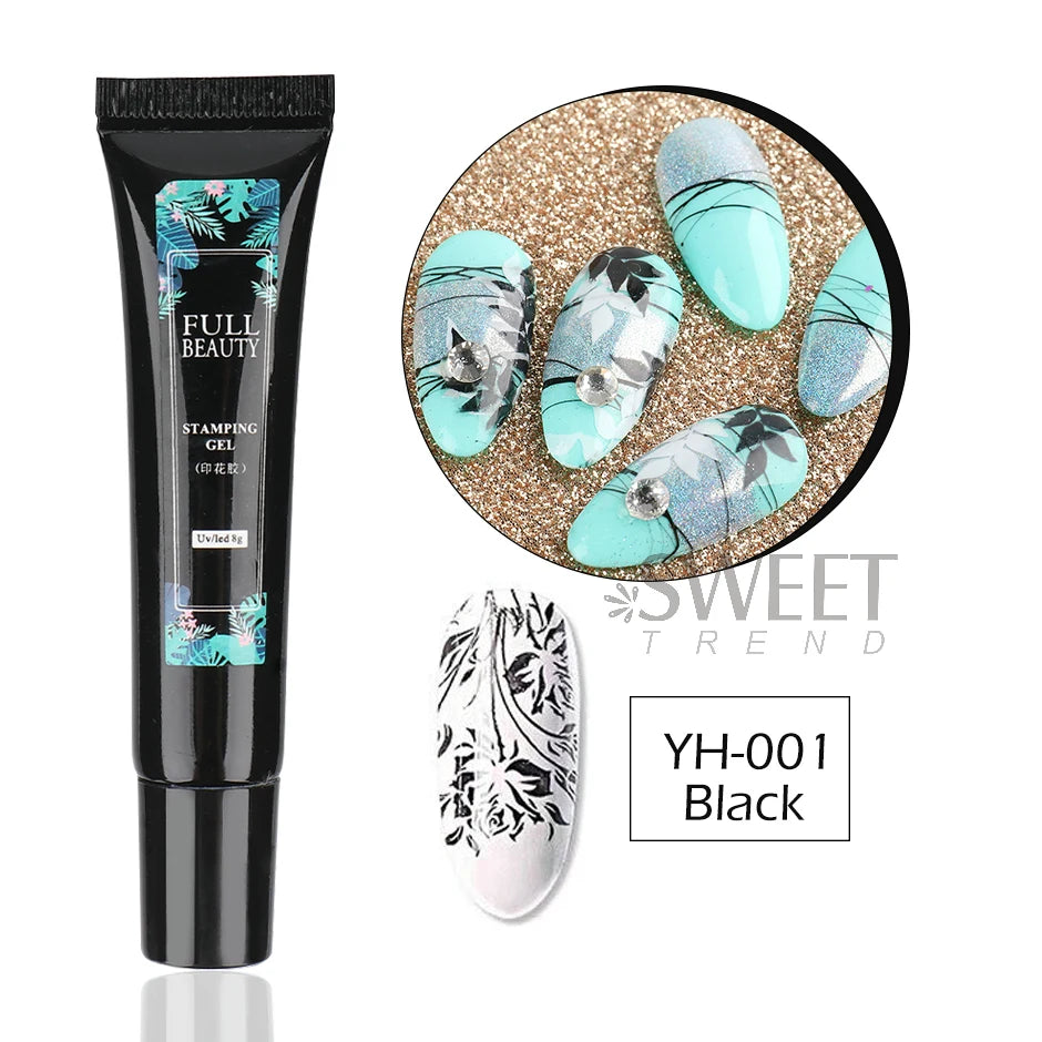 8ml Black Nail Stamping Gel Polish White Gold Transfer Gel Printing Plate Manicure UV Soak Off Varnish Template Tools SA1793-1