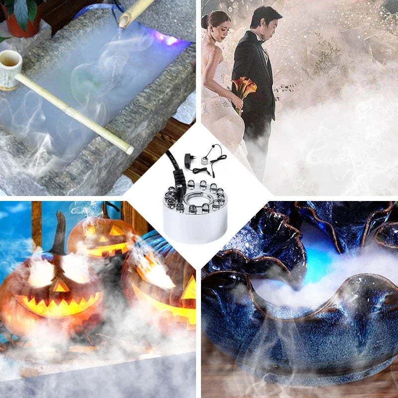 Mist Maker, Indoor Fountain Mister Foggers, Small Pond Fog Machine Atomizer Air Humidifier With LED Colorful Lights 1pcs