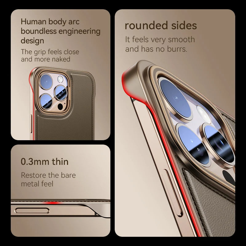 Leather Thin Phone Case For Iphone 13 14 15 16 Pro Max Luxury Anti-fall Cover Frameless Light Phone SHell For IPHON 15 16 Promax