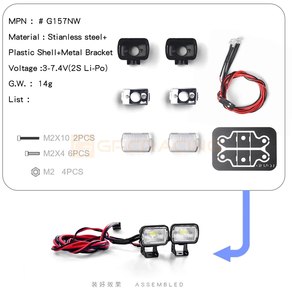 CGRC 1 Set LED Spotlight Headlights for 1/10 RC Crawler Car Traxxas TRX4 Defender Bronco TRX6 G63 AXIAL SCX10 RC4WD D90 Parts