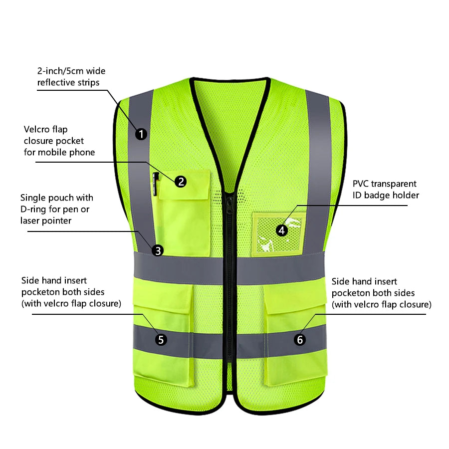 Safety High Visibility Reflective Vest Adjustable Reflective Security Vests Traffic Night Outdoor For Running Cycling Sports