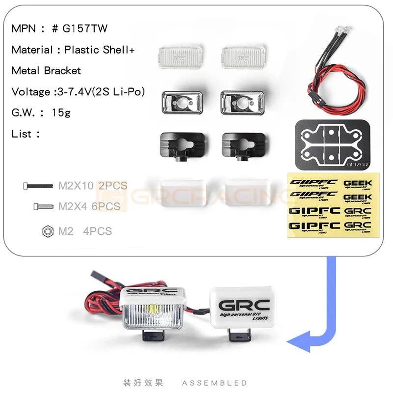 CGRC 1 Set LED Spotlight Headlights for 1/10 RC Crawler Car Traxxas TRX4 Defender Bronco TRX6 G63 AXIAL SCX10 RC4WD D90 Parts