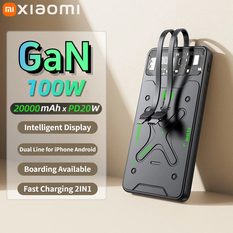 Xiaomi New Portable Power Bank 20000mAh External Battery 100W GaN Fast Charging PowerBank With Dual Line for iPhone Android New