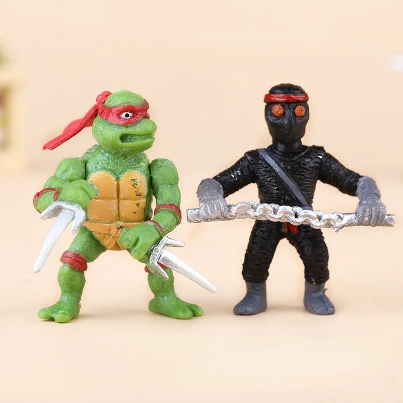 6 Pieces/bag Bandai Teenage Mutant Ninja Turtles Cute Mini Doll Cartoon Toy Children Anime Doll Cake Decoration Birthday Gift