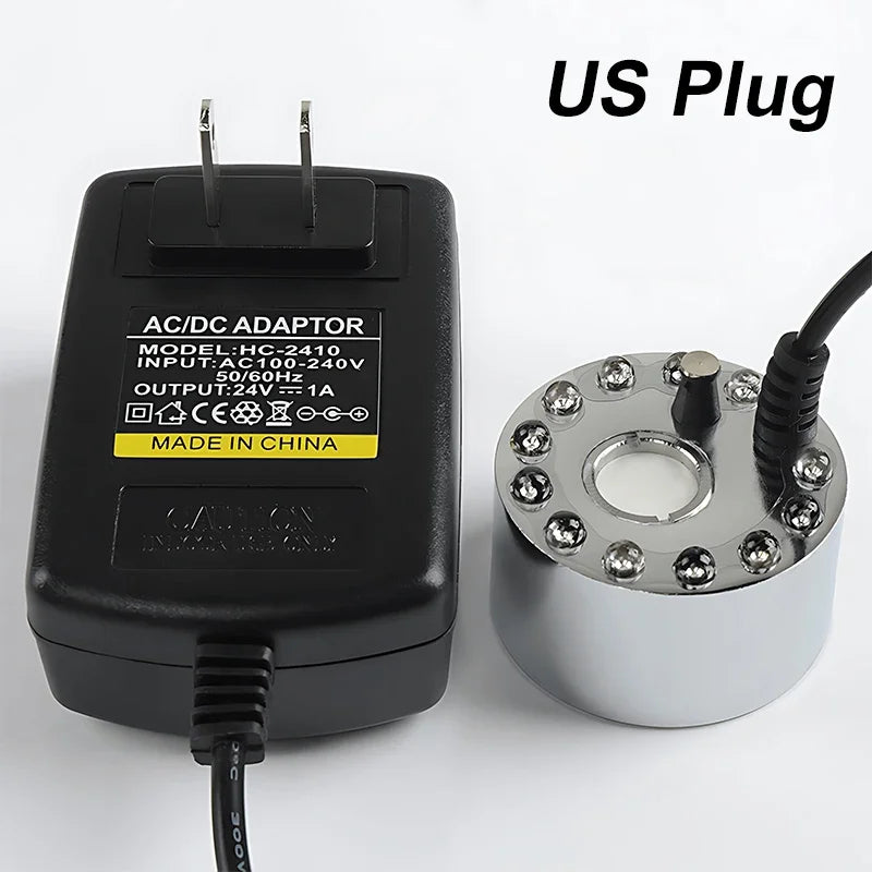 Mist Maker, Indoor Fountain Mister Foggers, Small Pond Fog Machine Atomizer Air Humidifier With LED Colorful Lights 1pcs