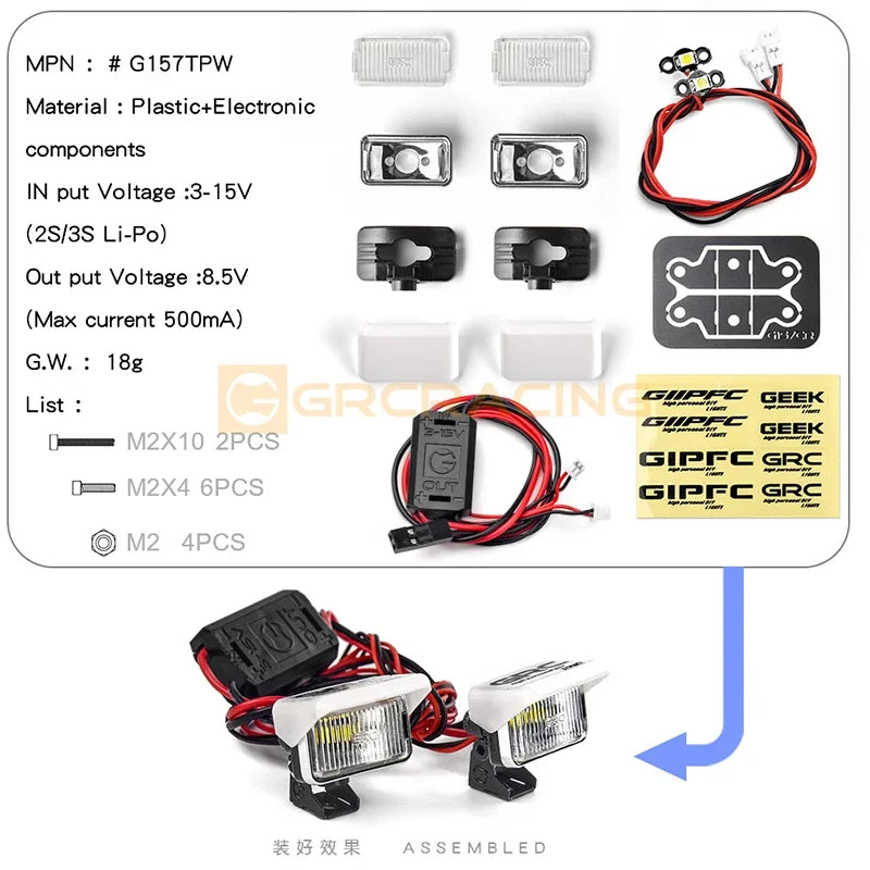 CGRC 1 Set LED Spotlight Headlights for 1/10 RC Crawler Car Traxxas TRX4 Defender Bronco TRX6 G63 AXIAL SCX10 RC4WD D90 Parts